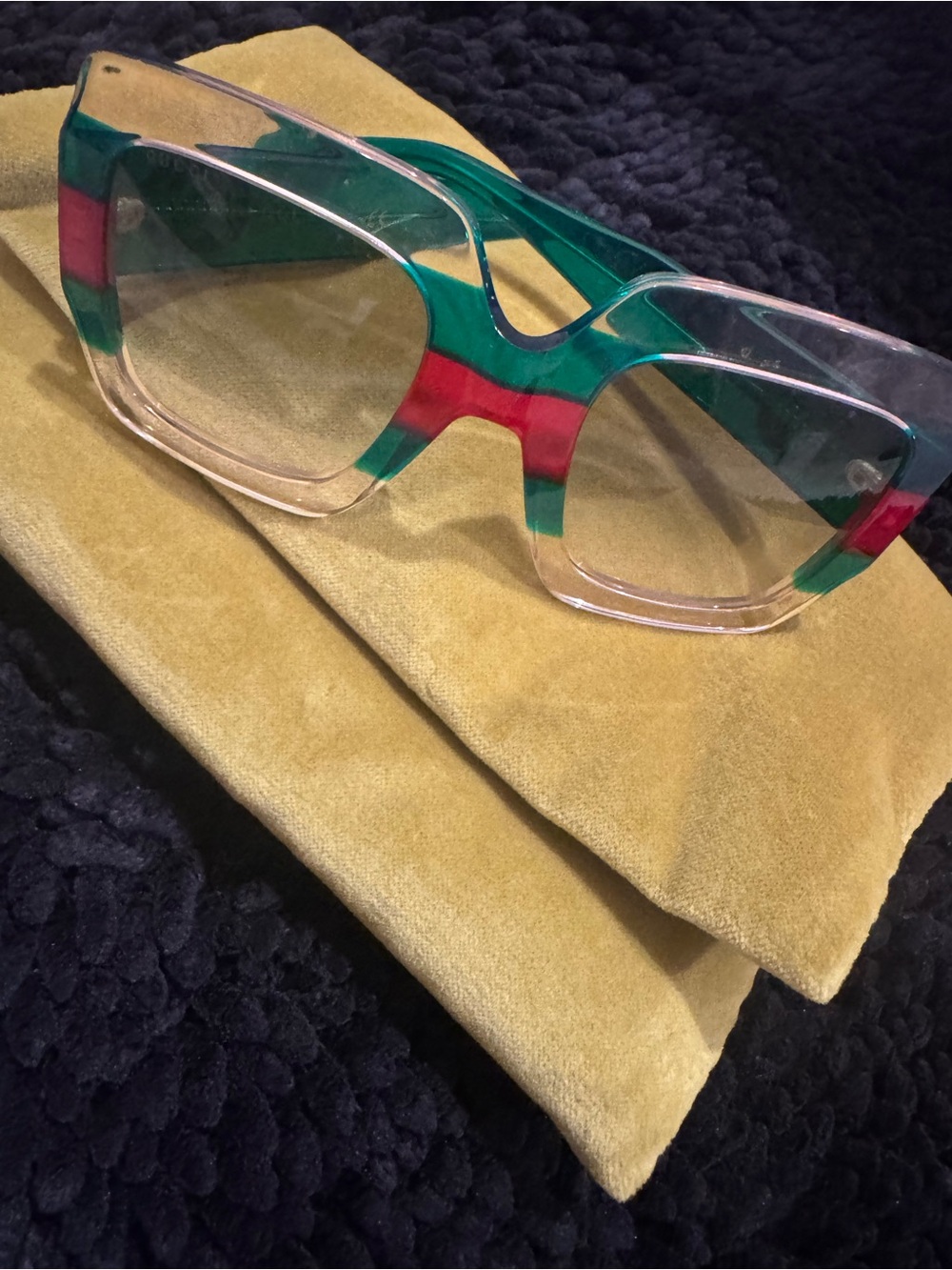Gucci Clear Frame Sunglasses with Green and Red Accents